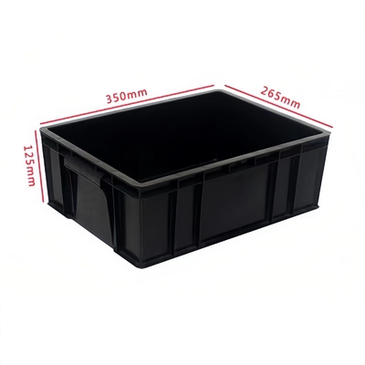 Plastikowe pudełko Esd Pomieszczenie czyste Czarny plastikowy sejf z cyrkulacją Esd Tace Pcb Pojemniki Esd do układania w stosy dla ochrony antystatycznej